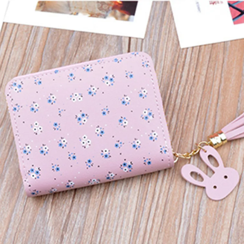 Fengdong маленький кошелек для девочек кожаный детский короткий с милыми цветами