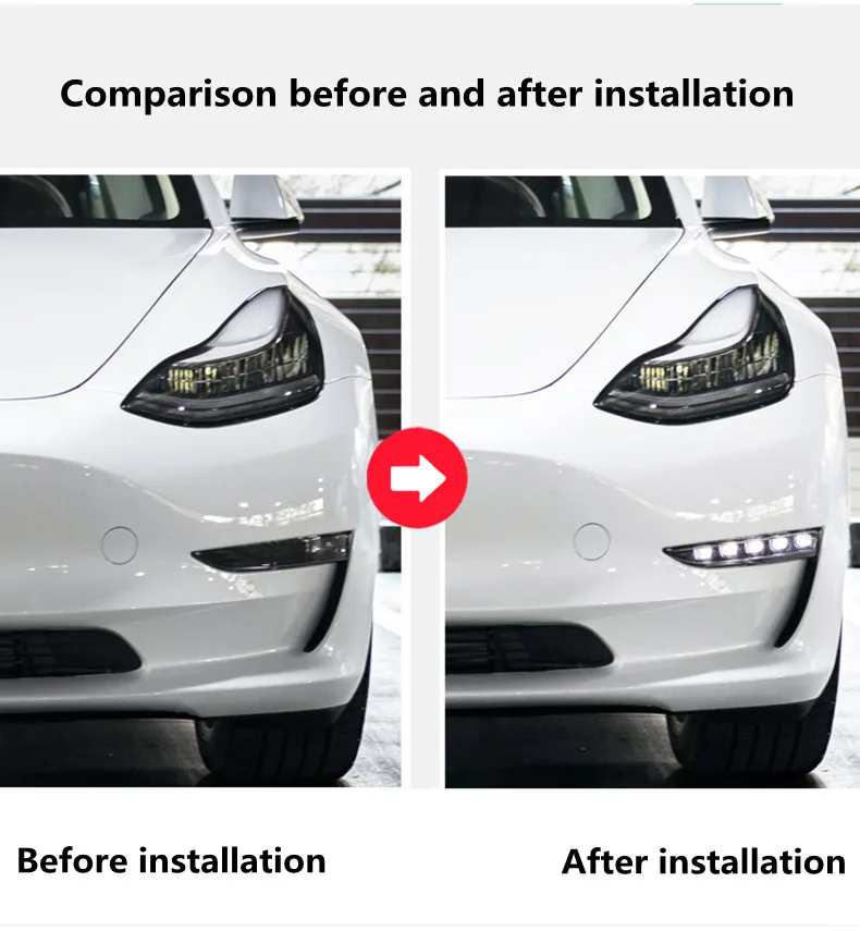 

12V LED Daytime Running Light Front Fog Light Flowing Turn Signal Assembly For Tesla Model 3 2017-2021 Exterior Accessories