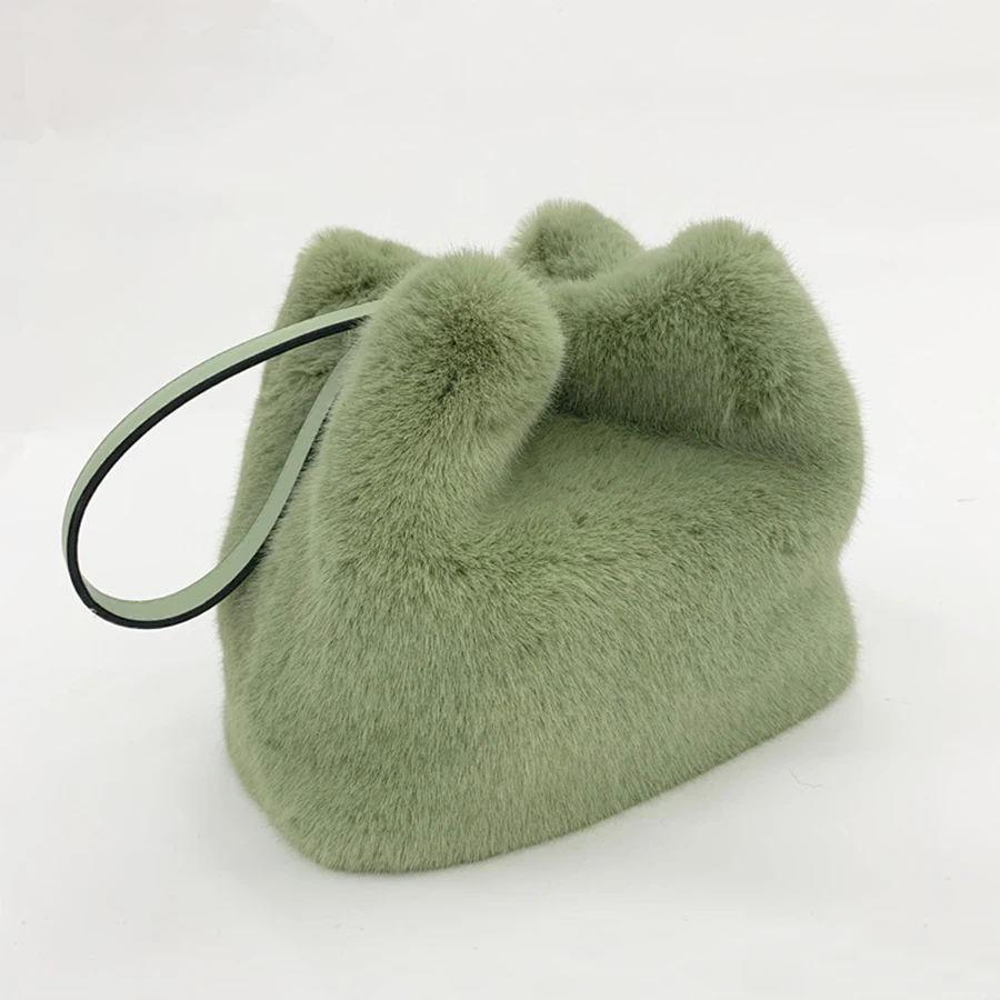 

2021 Winter Luxury Design Plush Bucket Bag Tote Women's Crossbody Bags Faux Fur Women Handbags Fashion Soft Shoulder Bag Purses