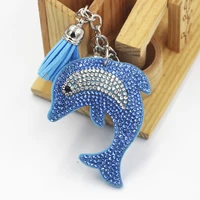 creative keychain color rhinestone cute dolphin keychain pendant tassel car keychain ladies jewelry gift bags accessories