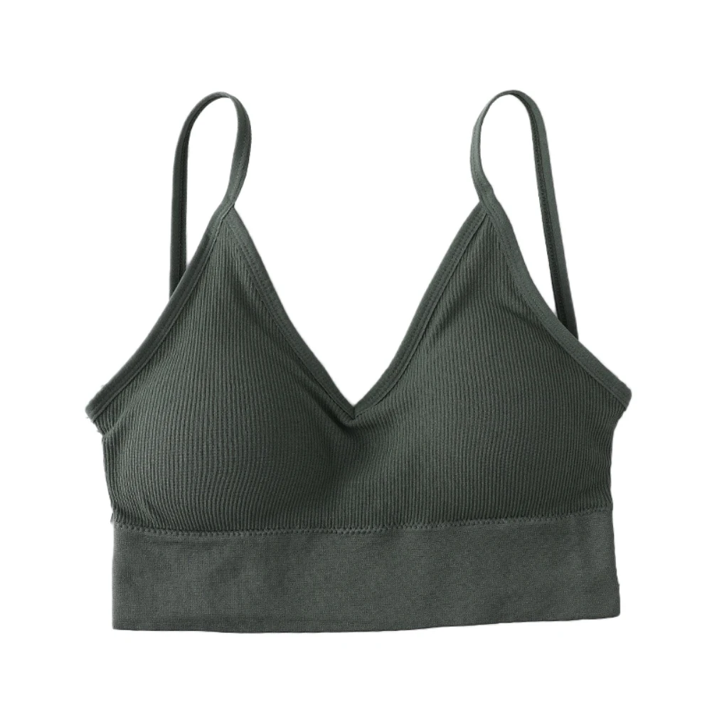 

Sexy Women Soft Solid Color V Neck U Back Padded Bra Spaghetti Strap Crop Top Plus Size Female Skinny Bralette