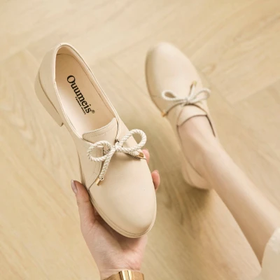 

2021 New Women's Spring Autumn Shoes Female Genuine Leather Casual Flats Female Lace Up Ladies Comfortably Shoes