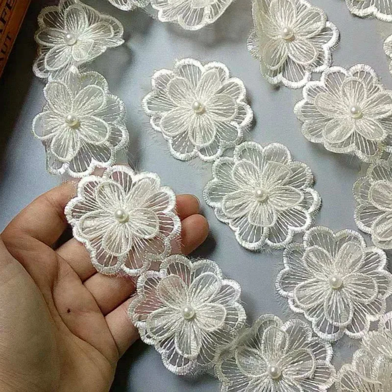 10 шт. двухслойная вышитая кружевная лента с жемчужинами