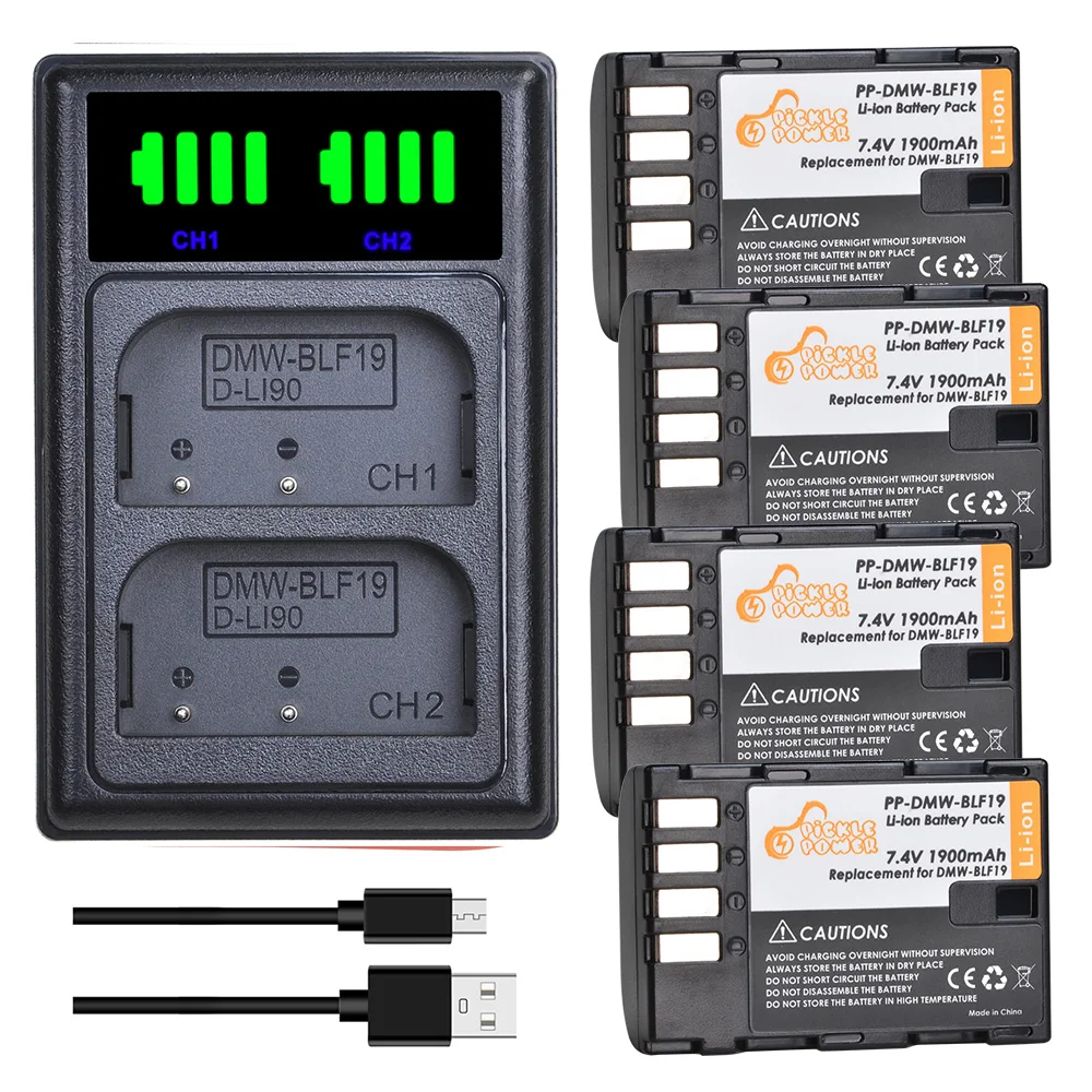 4 шт. 1900 мАч DMW BLF19E BLF19 батарея + LED двойное зарядное устройство для камеры Panasonic Lumix