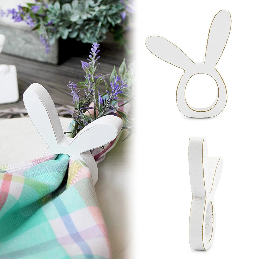 4Pcs Table Napkin Rings Cute Rabbit Wooden Ring Holder Wedding Party Easter Decor Wood | Дом и сад
