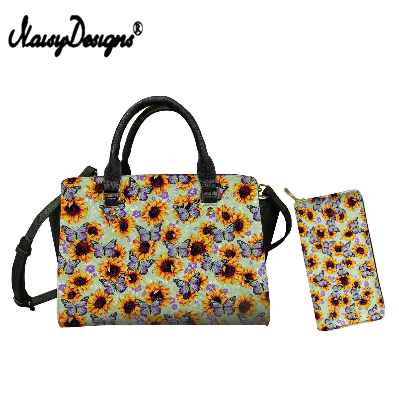 

NOISYDESIGNS Beauty Butterfly With Sunflower Print PU Leather Women Handbag And Clutch Purse Luxury Crossbody Bag For Ladies New