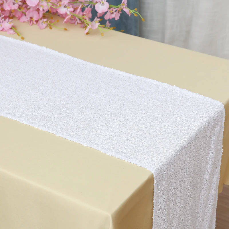 White WedFavor блестящая подвеска золотистого и серебристого цвета, блестящая настольная дорожка с блестками, блестящая настольная дорожка для свадебного банкета, вечерние украшения для мероприятий - Цвет: White