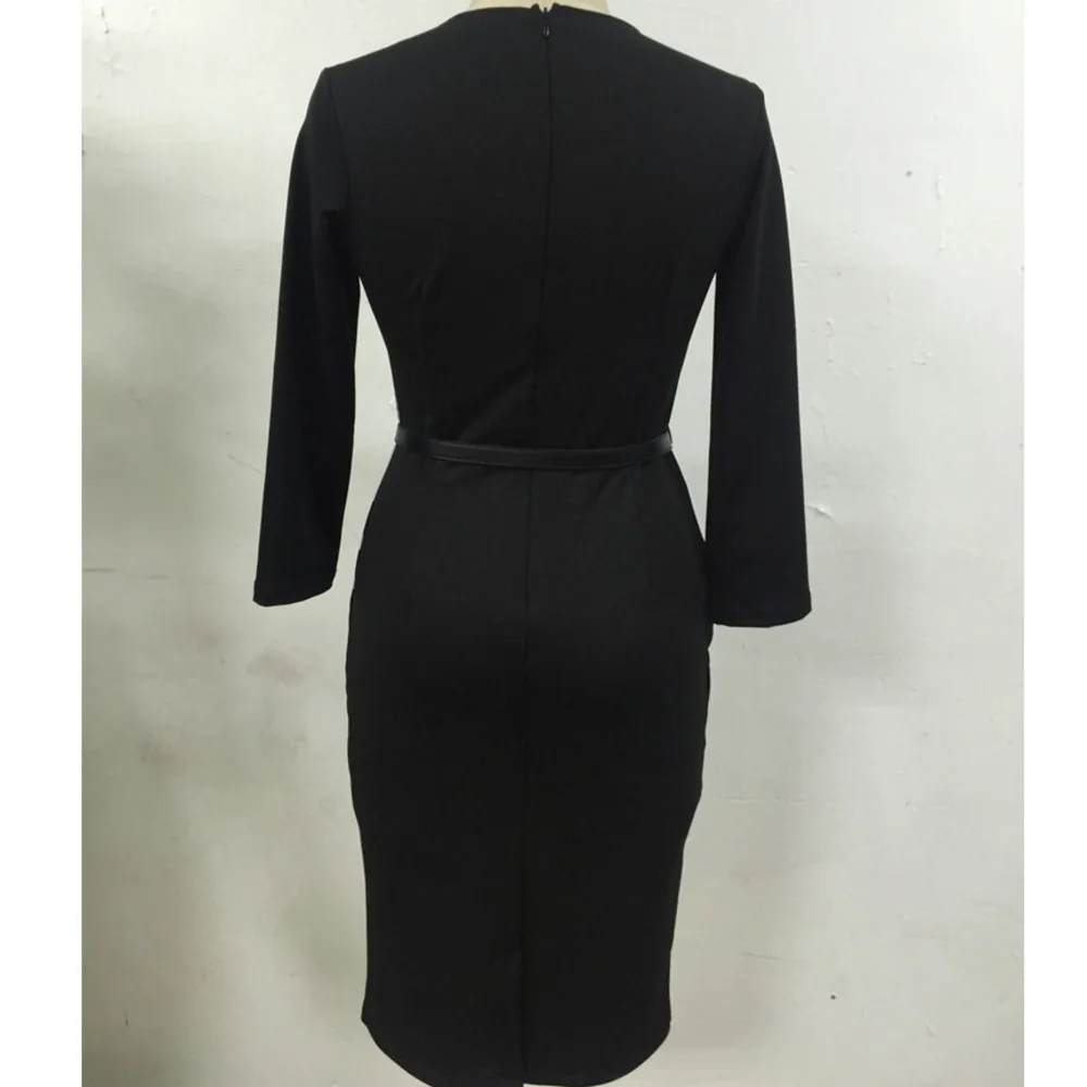 

Black Sexy Vintage Plaid Knee Length Cocktail Dress Women 3/4 Sleeve Bodycon OL Business Work White Dress Sheath Party Dress