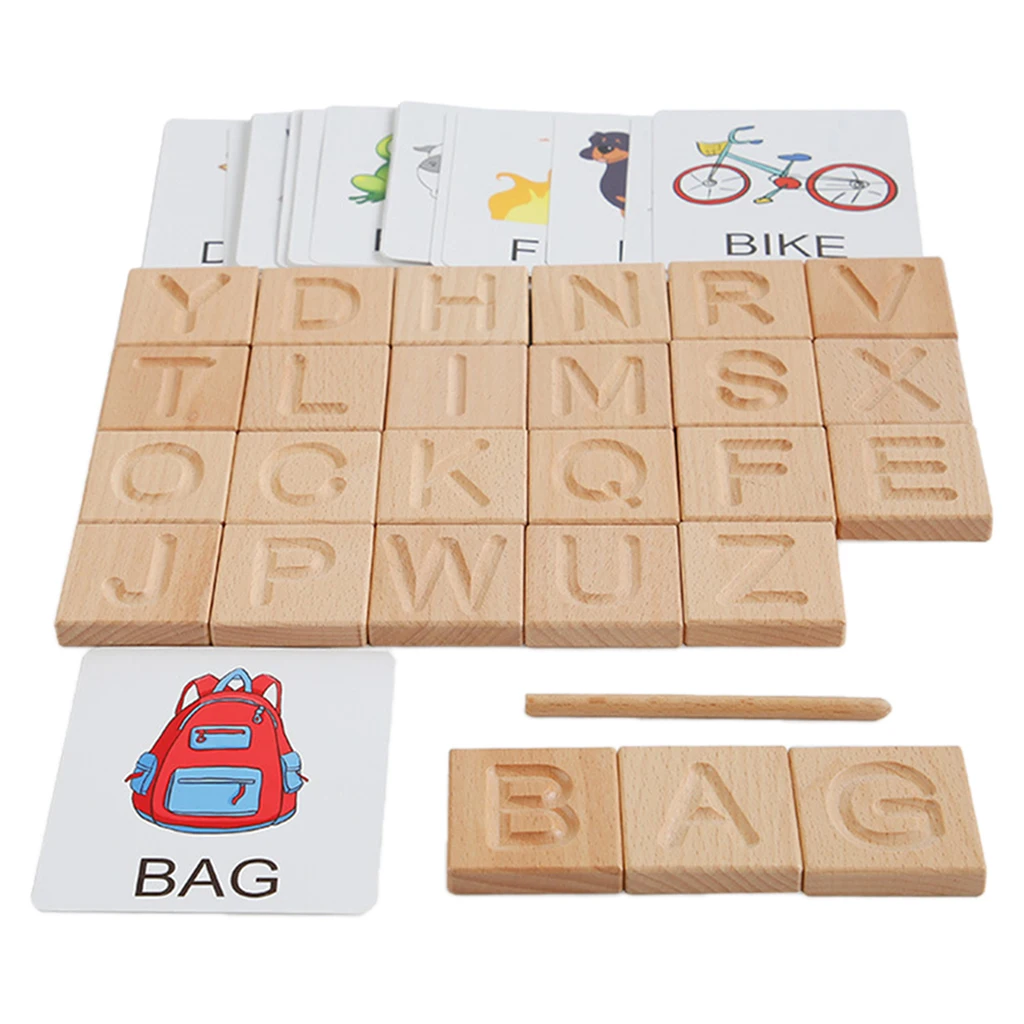 

Preschool Learning Alphabet Flash Cards Wooden Letter Puzzle ABC Sight Preschool