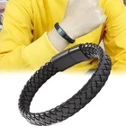 Мужской плетеный кожаный браслет ручной работы, черный магнитный браслет с металлической пряжкой, браслет для мужчин, модные ювелирные изделия