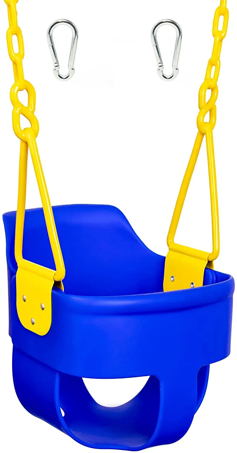 

Squirrel Products High Back Full Bucket Toddler Swing Seat 3.0 with Finger Grip, Plastic Coated Chains and Carabiners for Easy I