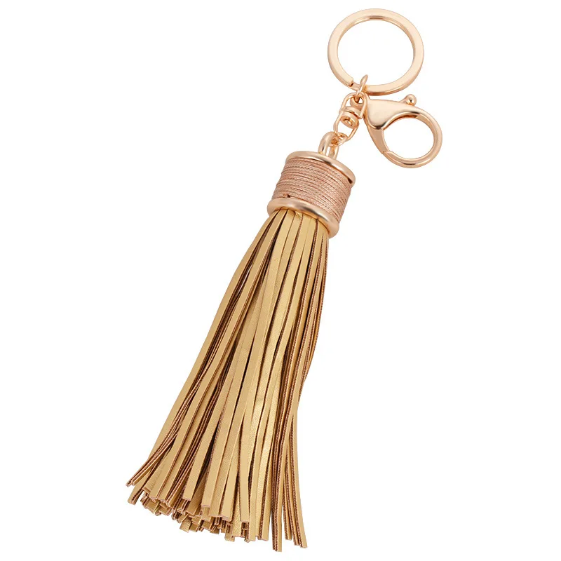 

Original New Maxi Tassels Leather Keychain Women Gold Key Chain Holder Bag Car Trinket Female Jewelry Party Gift