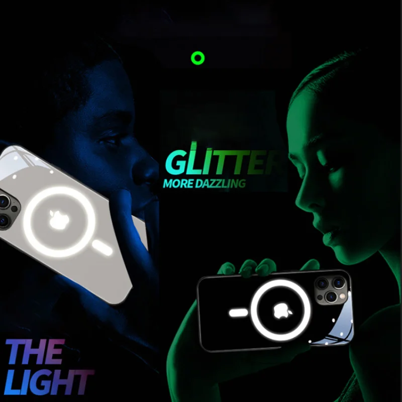 

Suitable for iPhone 7 8 Plus X XR XS MAX 11 12Pro Max Mini Mobile Phone Case glass Voice controlled luminous MagSafe Shell Cover