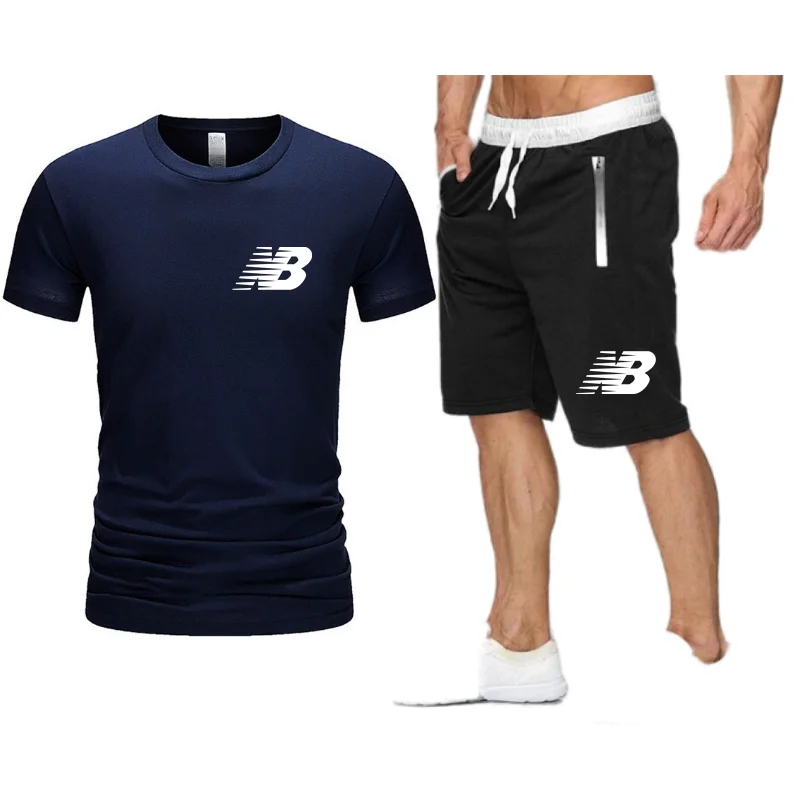 

2021 new men's suit T-shirt + shorts two-piece casual sportswear men's suit printed top + pants gym fitness shorts