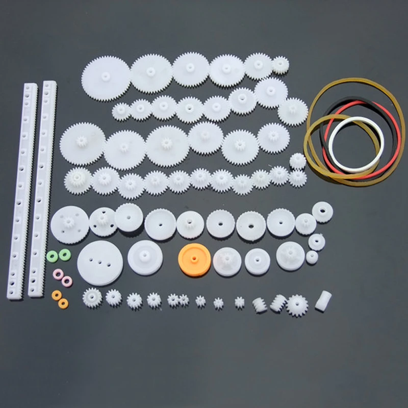 75PCS Plastic Gears Set DIY Assembly Toy Rack Pulley Belt Teeth Worm Band Wheel Sector Crown for Helicopter Robot Car Parts | Игрушки и