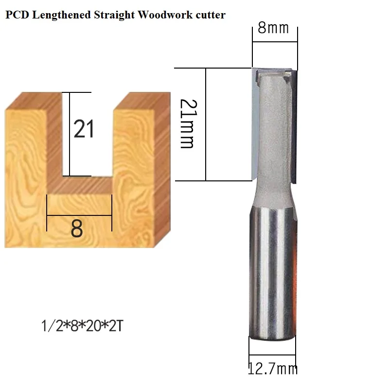 PCD diamond 8mm milling wood cutter woodwork cleaning bottom router bits lathe tools for milling wood MDF stone marble granite