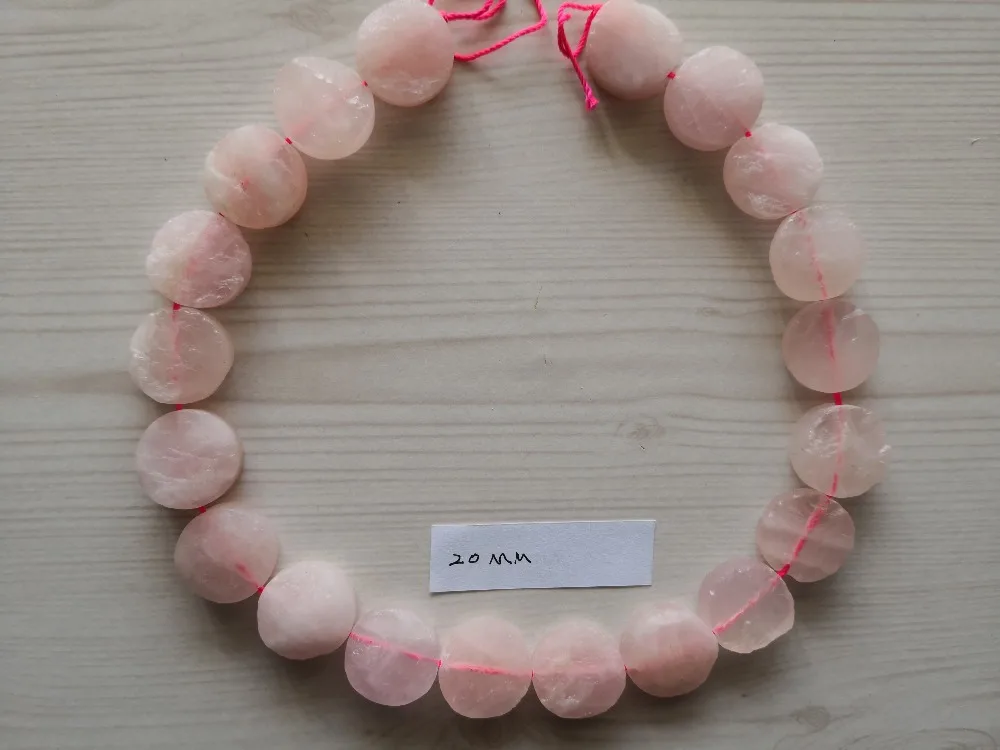 

Natural 20mm Coin Dull Polish Pink Quartz Crystal Gems Stone Round Beads 15'' Strands Jewelry Making DIY