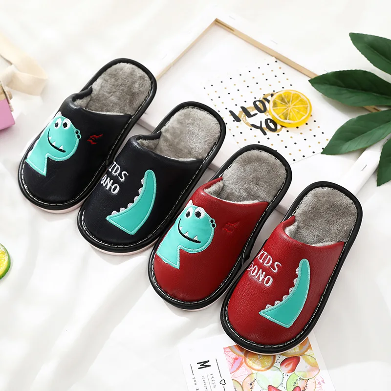 Шлепанцы Детские Зимние из ПУ кожи сланцы водонепроницаемая обувь для дома и