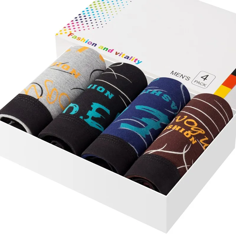 4pcs/ot Men Underwear Boxer For Fashion print Cotton Men's Boxer Shorts Mid-Rise Comfortaby breathabe Man's underwear