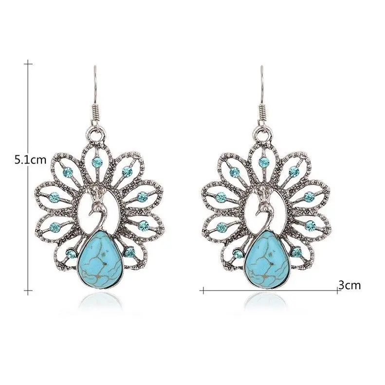 Капли воды грушевидные бирюзовые серьги в виде павлина преувеличенные