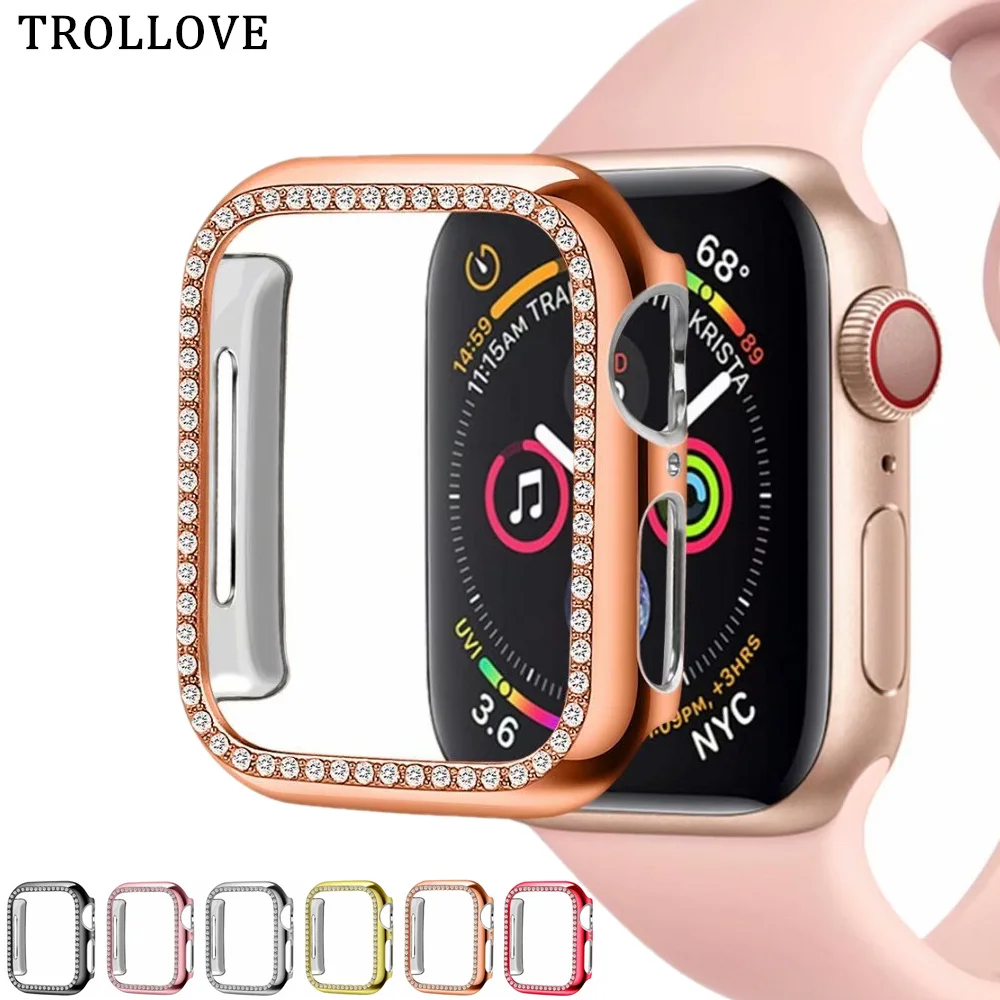 Жесткий чехол из поликарбоната для Apple Watch 4 5 40 мм 44 блестящая Алмазная рамка