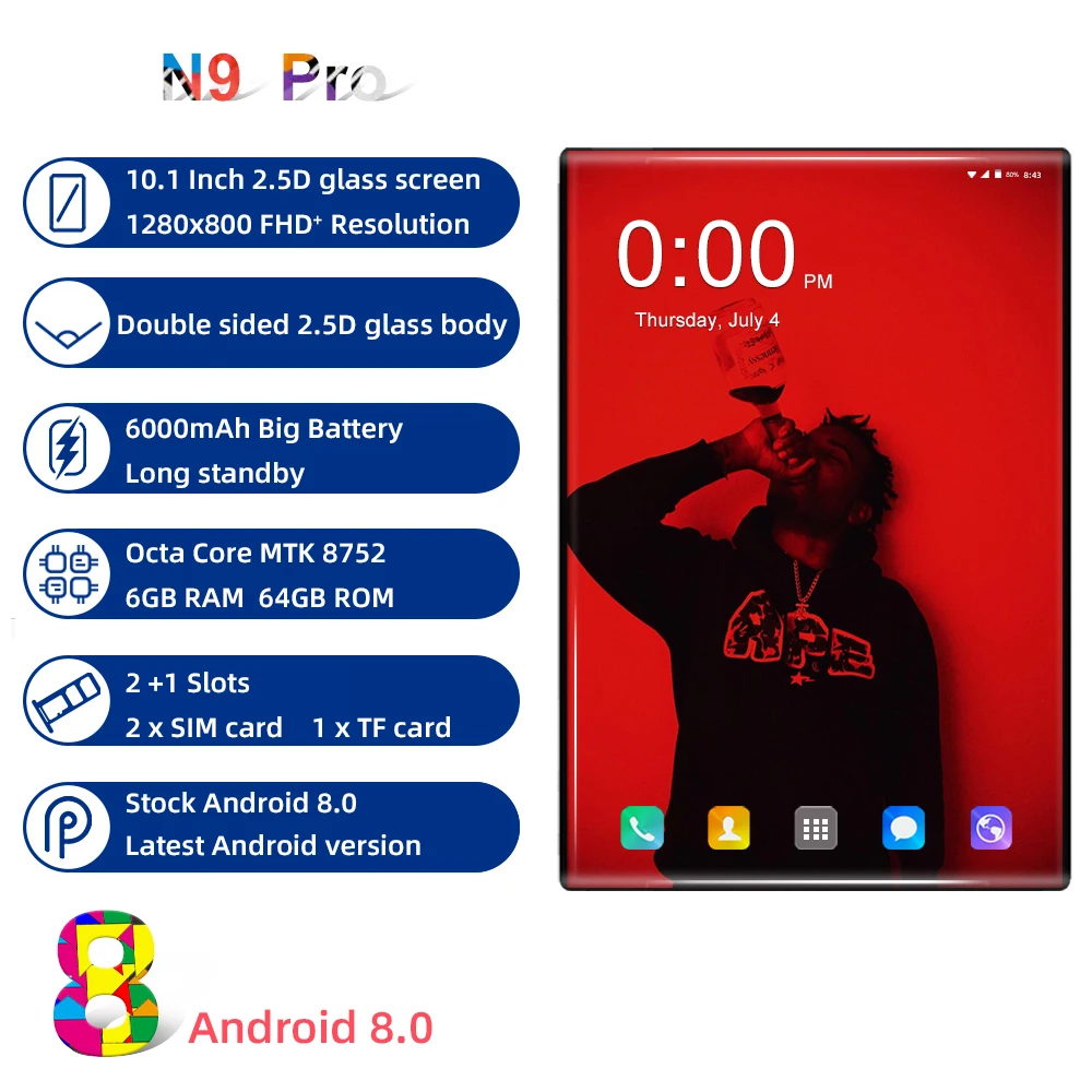 10,1 дюймов 4G Lte телефонный звонок Две sim-карты Android 8,0 Восьмиядерный WiFi gps FM планшетный ПК 6 ГБ+ 64 ГБ планшеты 7 8 tab phabet