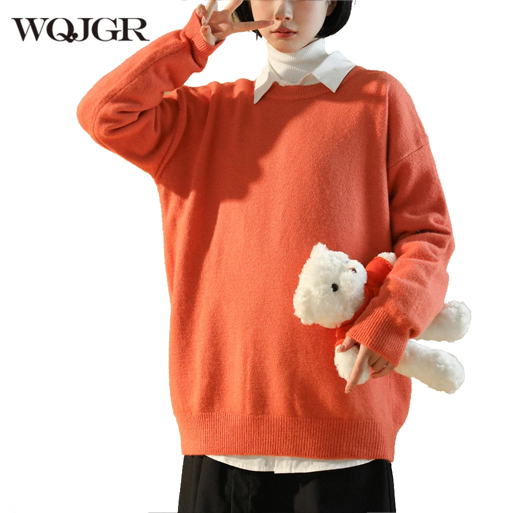 

WQJGR Autumn Winter High Quality Pullover Sweater Women Full Sleeve Kniited Loose Korean Woman's Sweater