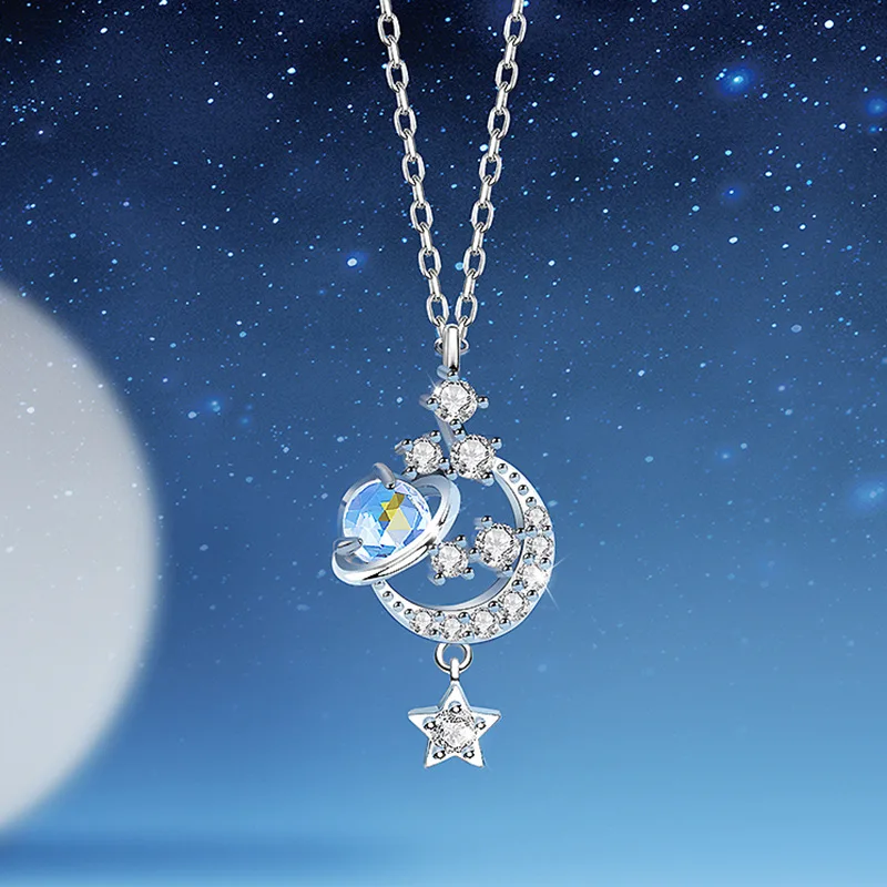 

Ожерелье-подвеска из стерлингового серебра 925 пробы с планетами и звездами для женщин, свадебные украшения, чокер dz305