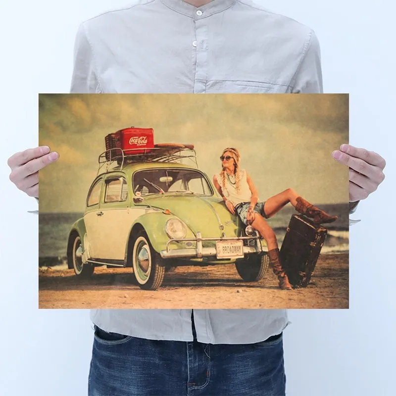 

Vintage Car Kraft Paper Poster Home Room Decoration Painting Core 50.5x35cm