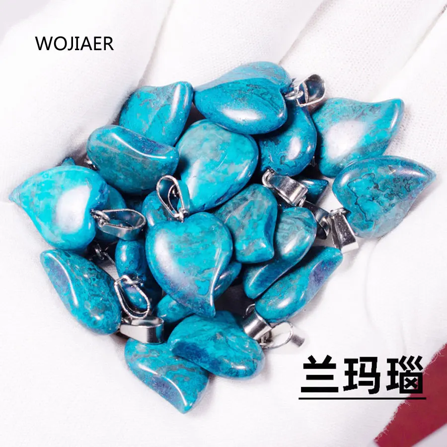 

WOJIAER 2021 Natural Stone Heart Blue Agates Charms Pendants Beads for Jewelry Couples Gift Making Good Quality 20x15x6mm ZM0517