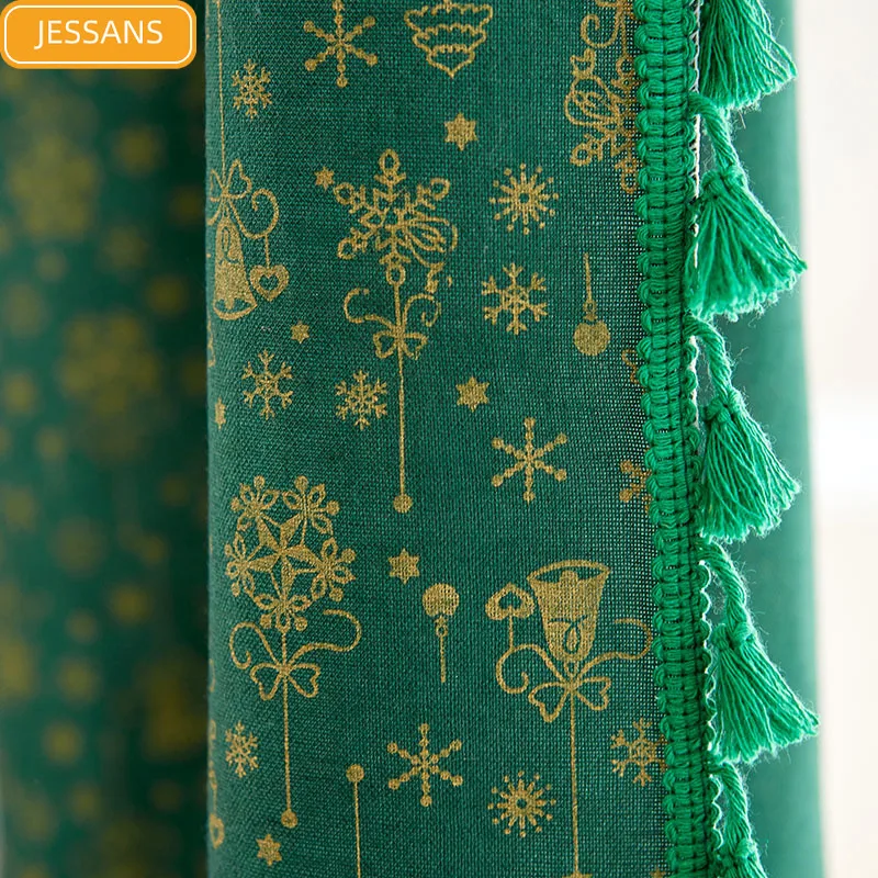 

Christmas Bronzing Cotton and Linen Semi-blackout Curtains for Living Room Bedroom Bay Window Kitchen Curtain Dining Room