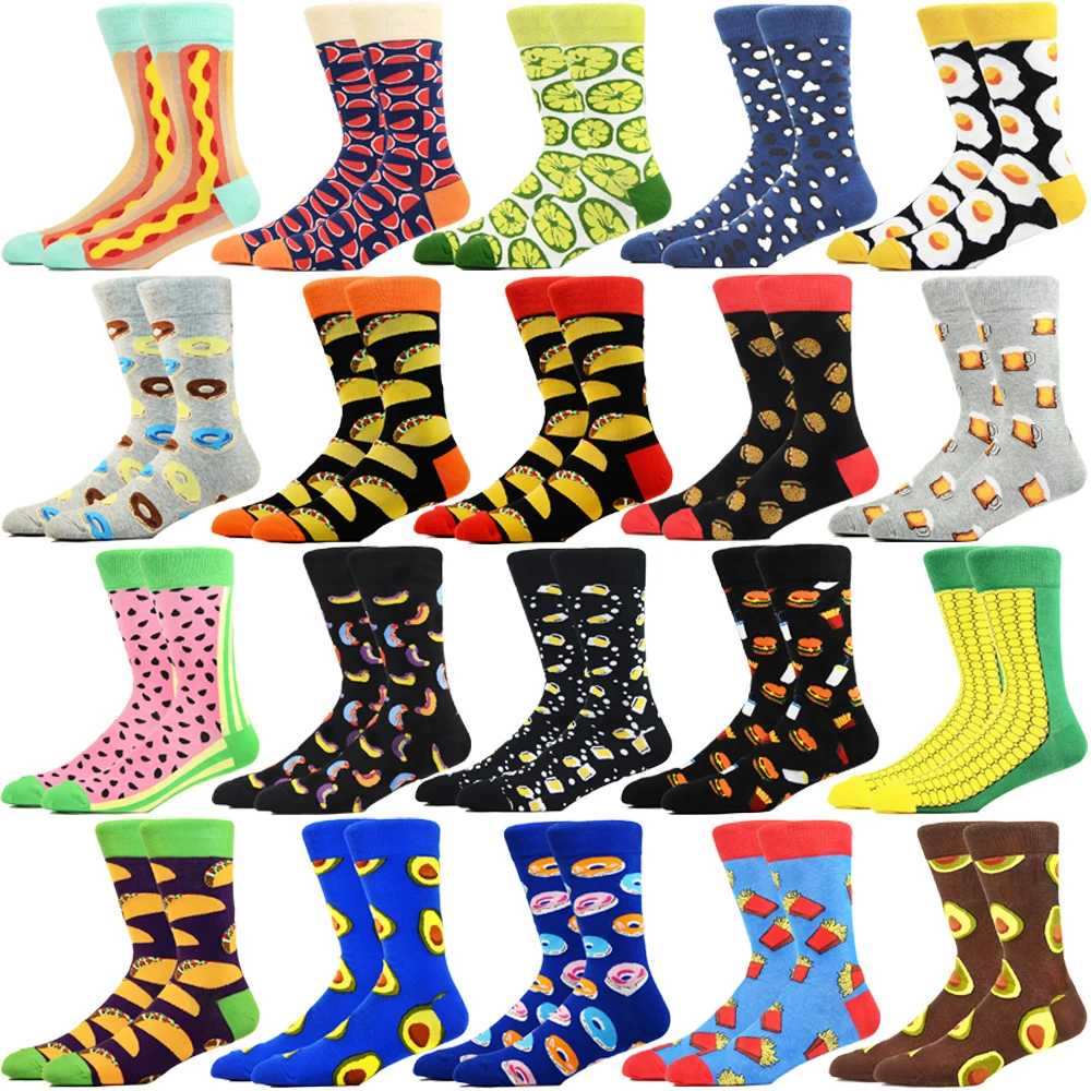 

Счастливые женские носки весна-осень креативная еда красочные хот-доги гамбургер пиво узор новинка подарок забавные хлопковые мужские нос...