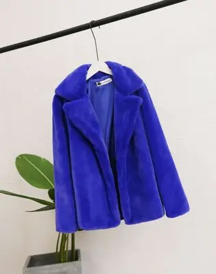 Royal blue Осенне-зимняя одежда, толстое плюшевое пальто с мехом, большие размеры, Женское пальто с искусственным мехом, одноцветная свободная Меховая куртка из меха кролика рекс - Цвет: Royal blue