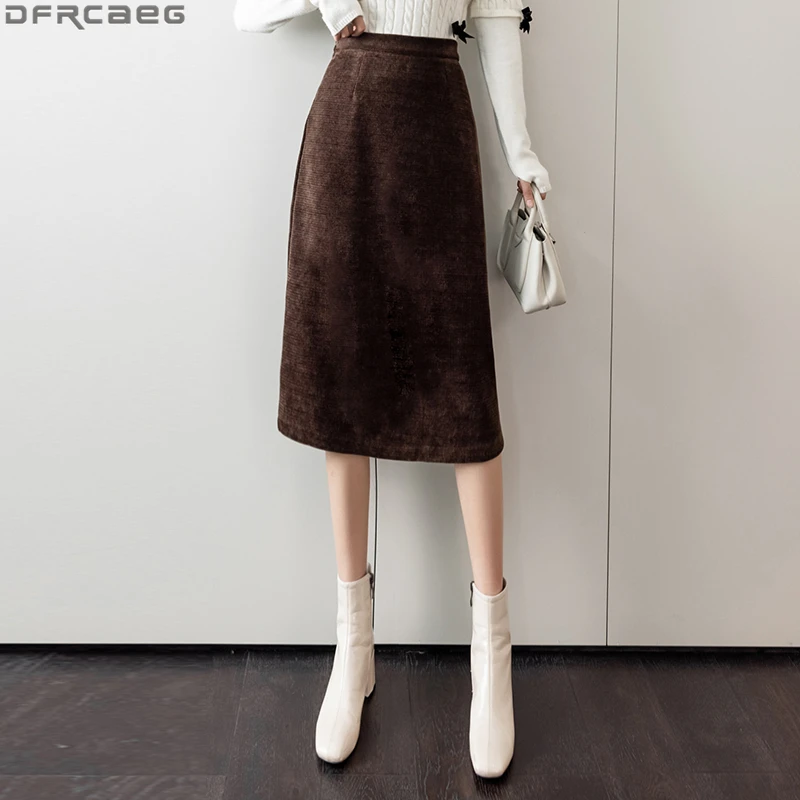 

Женская Вельветовая юбка-карандаш средней длины, с высокой талией