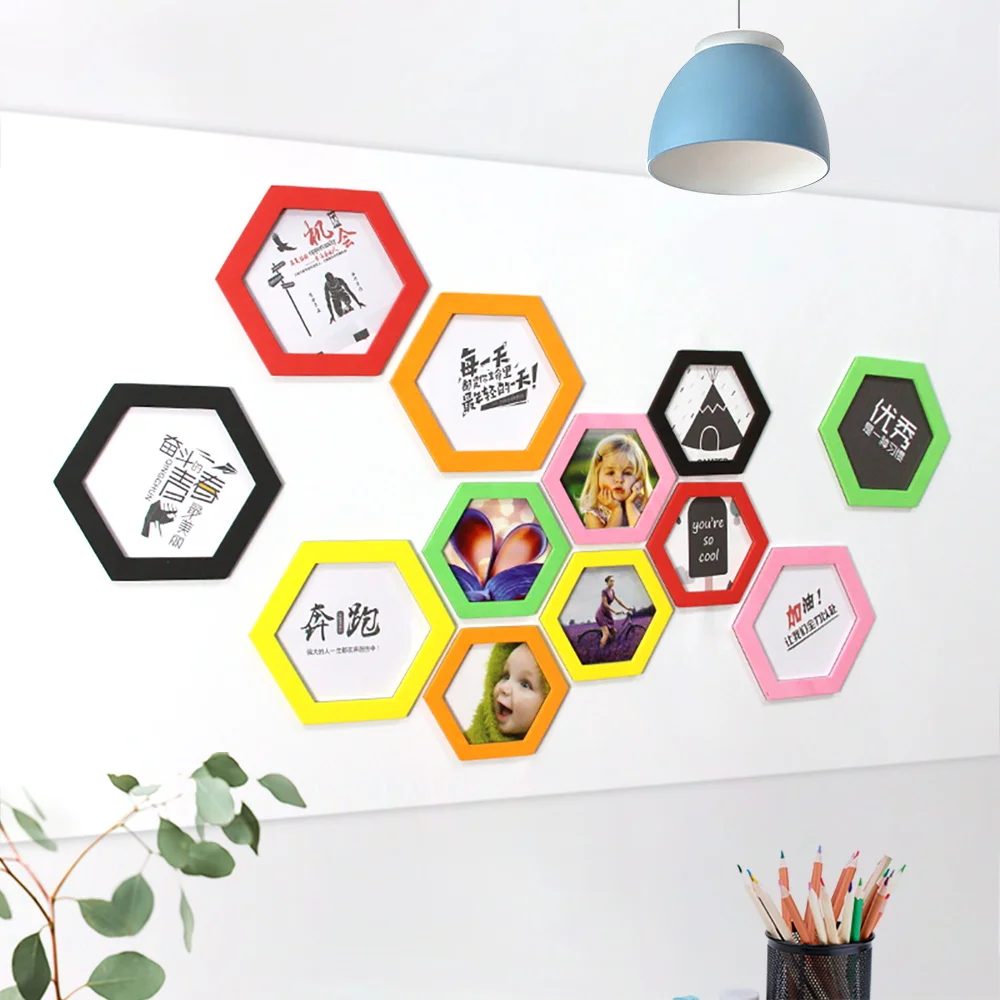 Colorful Magnetic Eva Hexagon Photo Frames Refrigerator Picture Holder Living Room Wedding Party Art Decoration Gift | Канцтовары для
