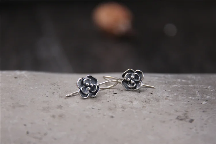 

Classical and Simple Silver Jewelry S925 Vintage Sterling Silver Rose Earrings Thai Silver Ethnic Style Women's Earrings Ear-Car