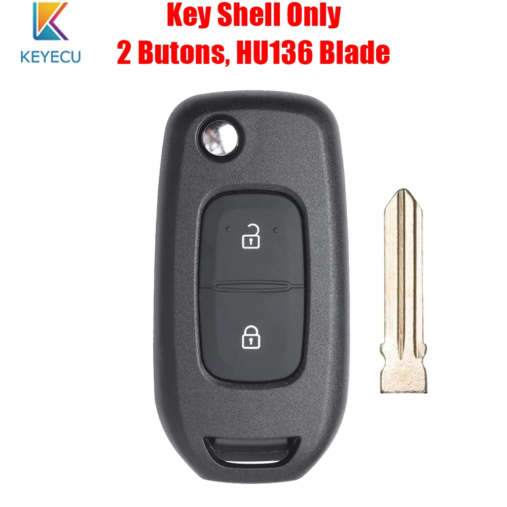 

KEYECU New Fiip Remote Control Car Key Shell Case Cover 2 Buttons for Renault Clio Kangoo Megane Modus - HU136 Blade