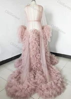ladies dressing gown perspective sheer long tulle robe puffy pregnancy photoshoot