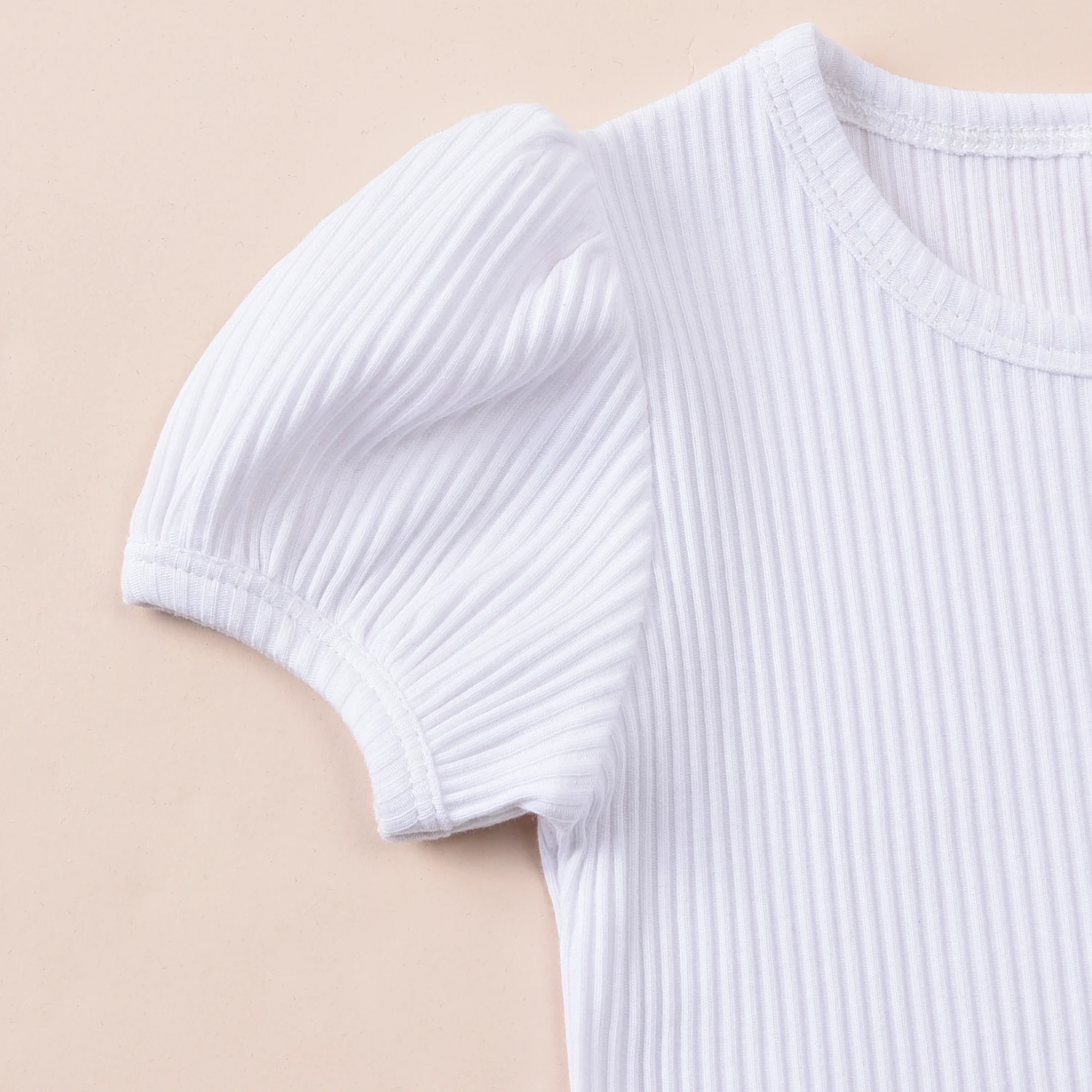 

OPPERIAYA Baby Girls Summer Tops Denim Skirts Short Puff Sleeve Knitting Embroidery Rose Shirts Patchwork Half-Dress Summer Suit