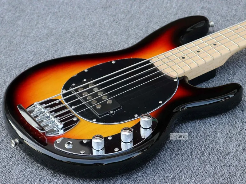 Sunburst Цвет 5 струнная электрическая бас-гитара глянцевый полный корпус из красного дерева болт на бас-гитаре ra