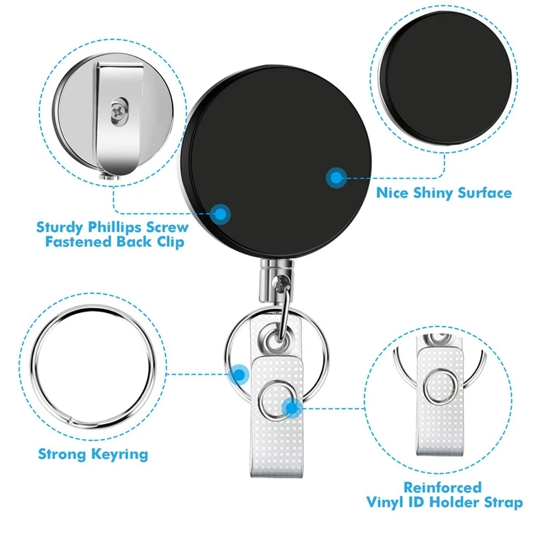 

4 Pack Badge Holder Reel Clip Retractable,ID Badge Holder with Belt Clip Key Ring &All Metal Casing Retractable Badge