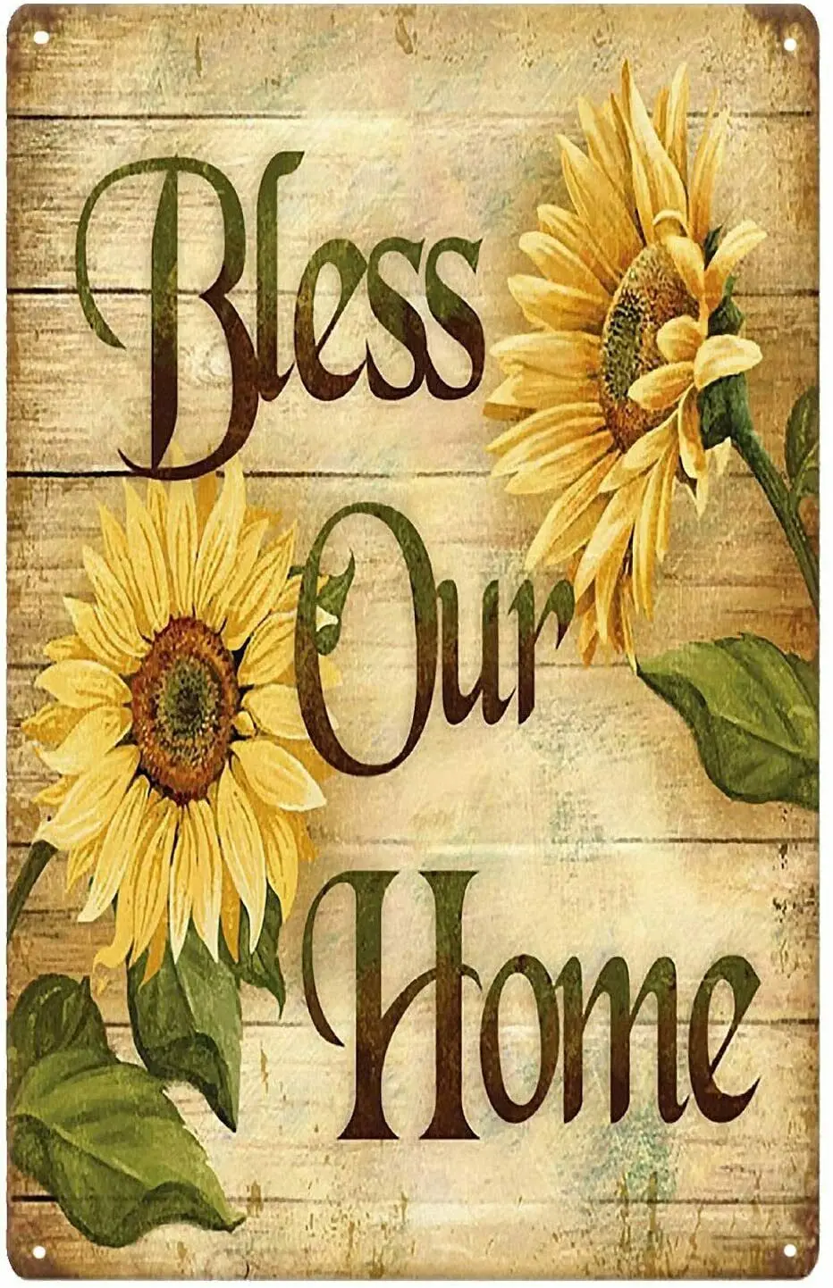 

Bless Our Home Sunflower Retro Vintage Home Wall Decor Metal Tin Sign