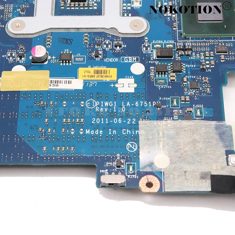 NOKOTION PIWG1 LA-6751P 11S10250000 для Lenovo IdeaPad G470 14-дюймовая Материнская плата ноутбука HM65 DDR3