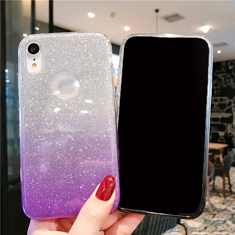2 слойный ударопрочный чехол с блестками для iphone XR XS 11 Pro MAX X 6 7 6S 8 Plus 5 полный корпус