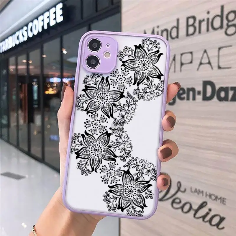 

Sexy Lace Mandala Flower luxury Phone Cases funda matte transparent For iphone 7 8 11 12 plus mini x xs xr pro max cover
