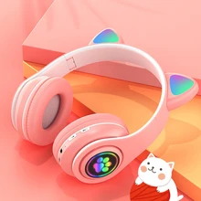 Flashing LED Bluetooth Wireless Headset Cute Cat Ears Headphones with Mic TF FM Kid Girl Stereo Music Earbud Phone Earphone Gift