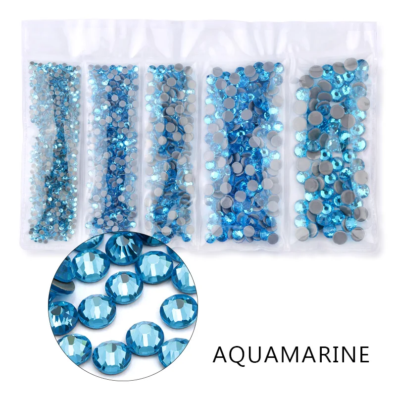 aquamarine AAA SS6-SS30 смешанный размер 1200 шт./лот исправление хрусталя и искусственного алмаза стекло высокого качества кристаллы и камни для одежды DIY Стразы - Цвет: aquamarine