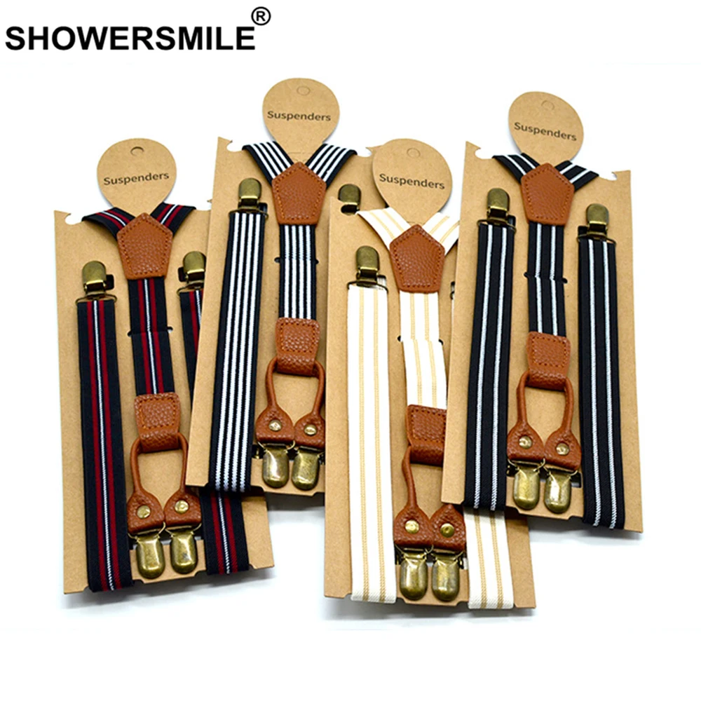 SHOWERSMILE, женские подтяжки, в полоску, черные подтяжки, подтяжки, мужские, классические, эластичные, модные, 100 см, 4 зажима, Y Back, штаны, ремень, унисекс