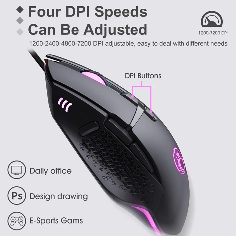 Мышь игровая Проводная Бесшумная со светодиодной подсветкой 7200 DPI | Компьютеры и