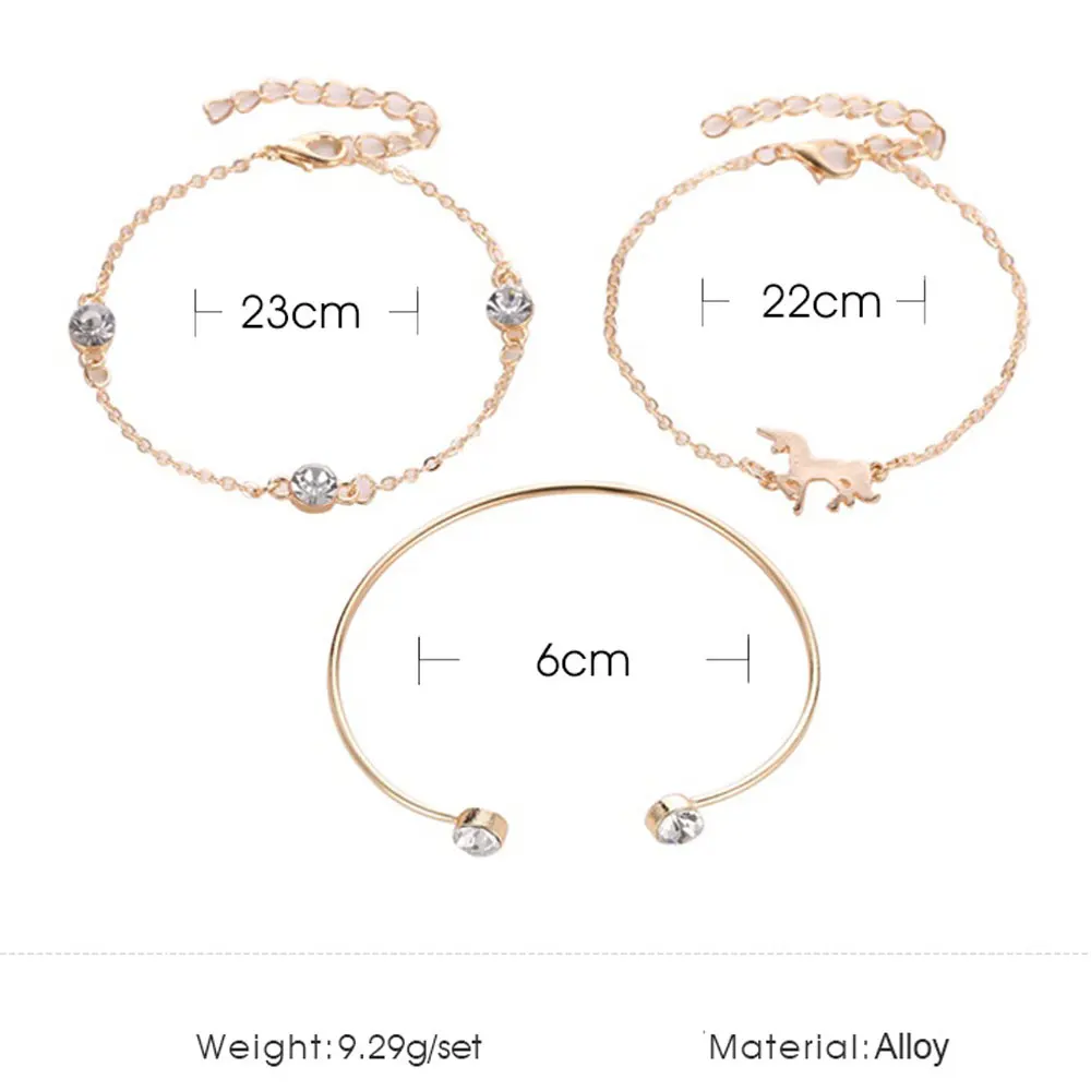 Комплект из 3 предметов модный браслет с единорогом и кристаллами для женщин